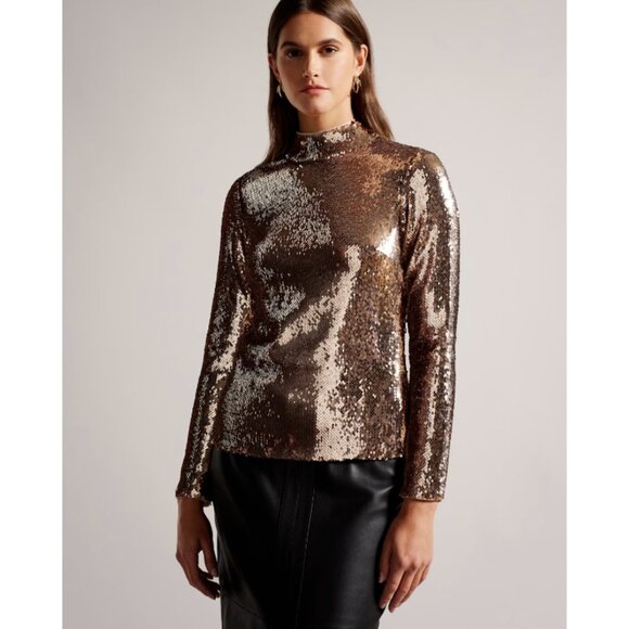 Ted Baker Tops - Ted Baker London Lovato Sequin Mock Neck Top Pale Pink ( 2 )